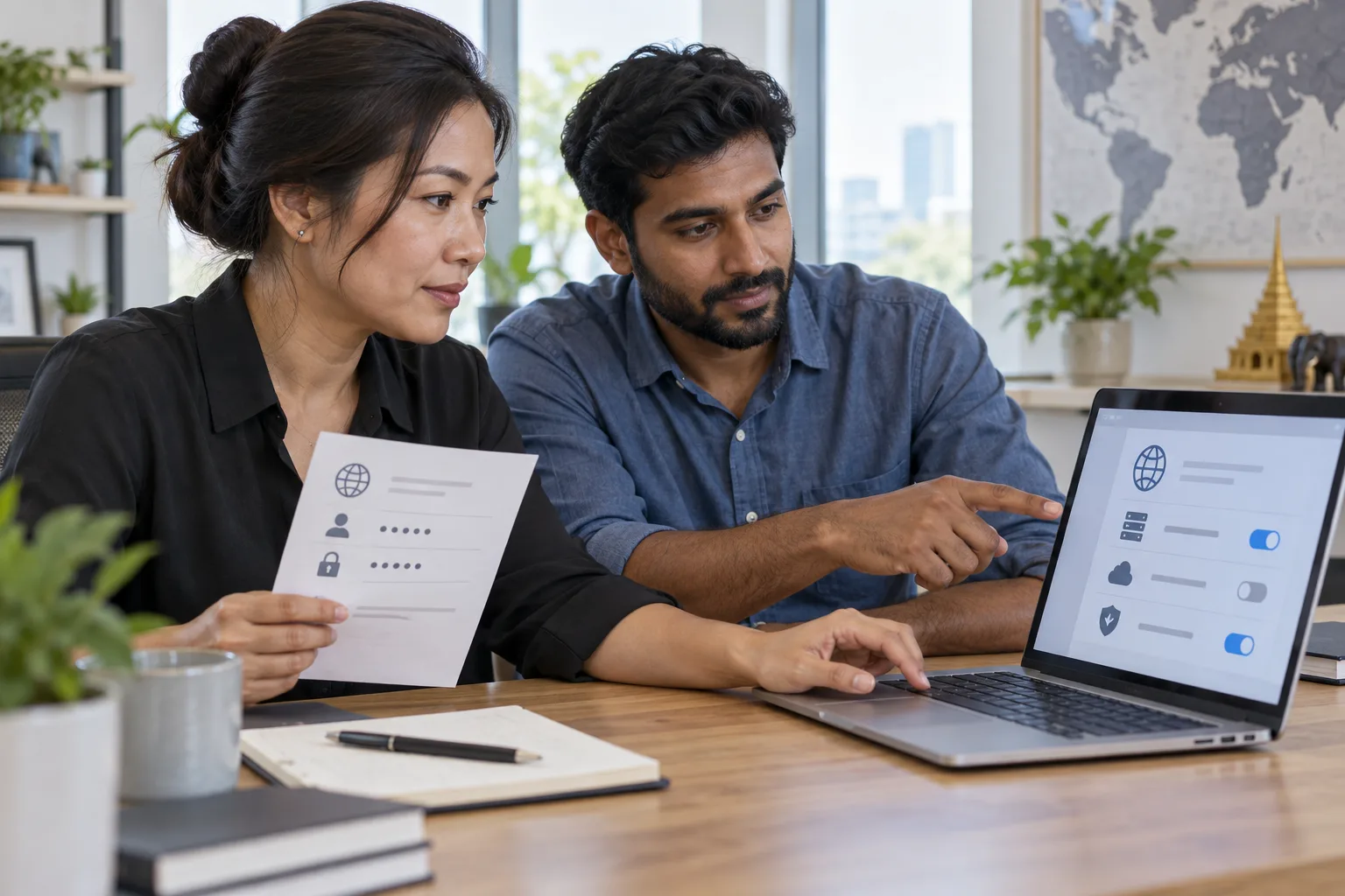 A business owner reviews a planned DNS management handover with a web consultant.