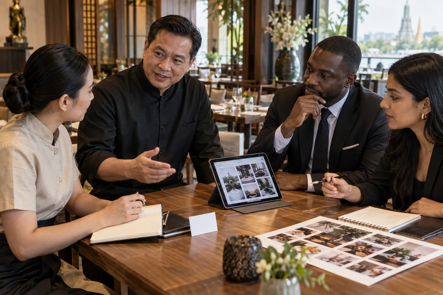 The restaurant team plans a regular-guest program and ongoing social content together.