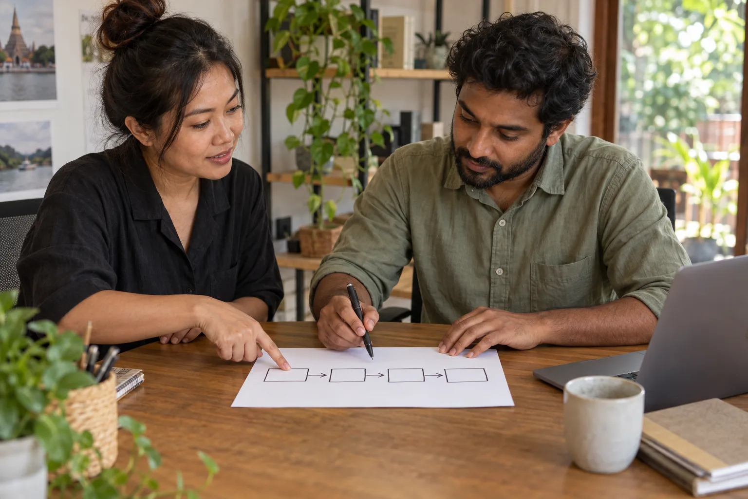 A business owner and consultant map the first practical step between a website, form, booking, and operations system.